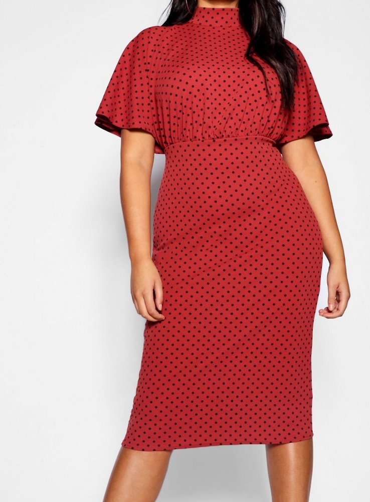 Maroon Red and Black Polka Dot Dress